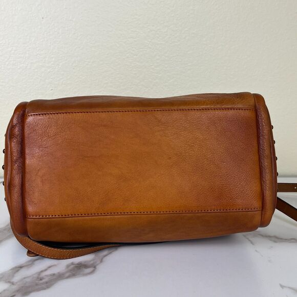 IVTG Brown Leather Satchel Medium Crossbody Studded Bag Purse - Picture 4 of 16